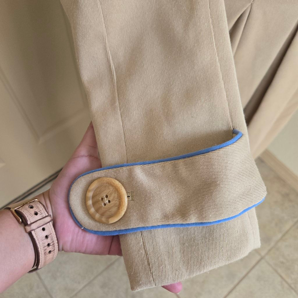 Anthropologie ett:twa Beige Piped Trench Coat with Blue Trim, Size 6 - Picture 5 of 11
